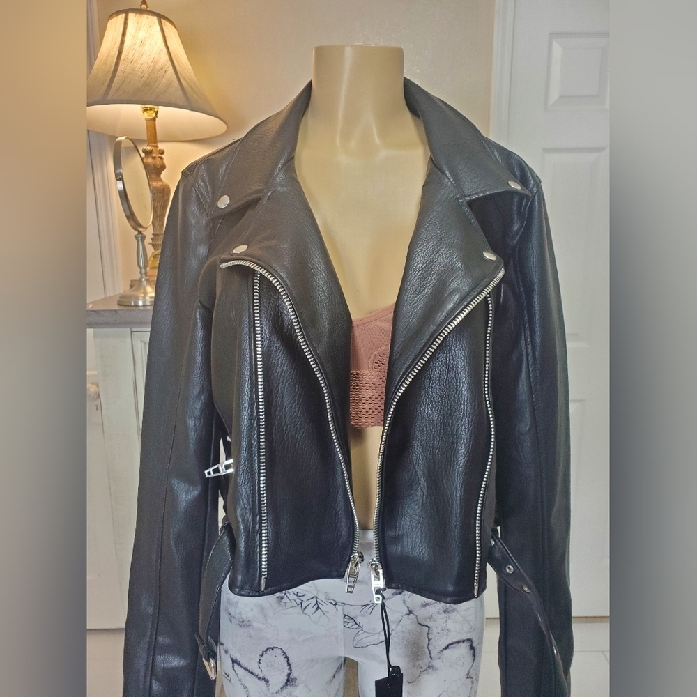 Blank NYC Women's Vegan Black Leather Jacket Size XL